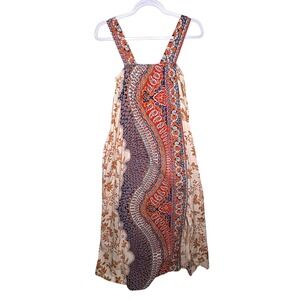 Vtg Miss Elaine Floral Maxi Dress Psychedelic Orange‎ Brown 70s Bohemian Mod L